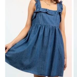 Sleeveless Ruffled Denim Mini Dress Medium 100%cotton Western Rodeo Ready